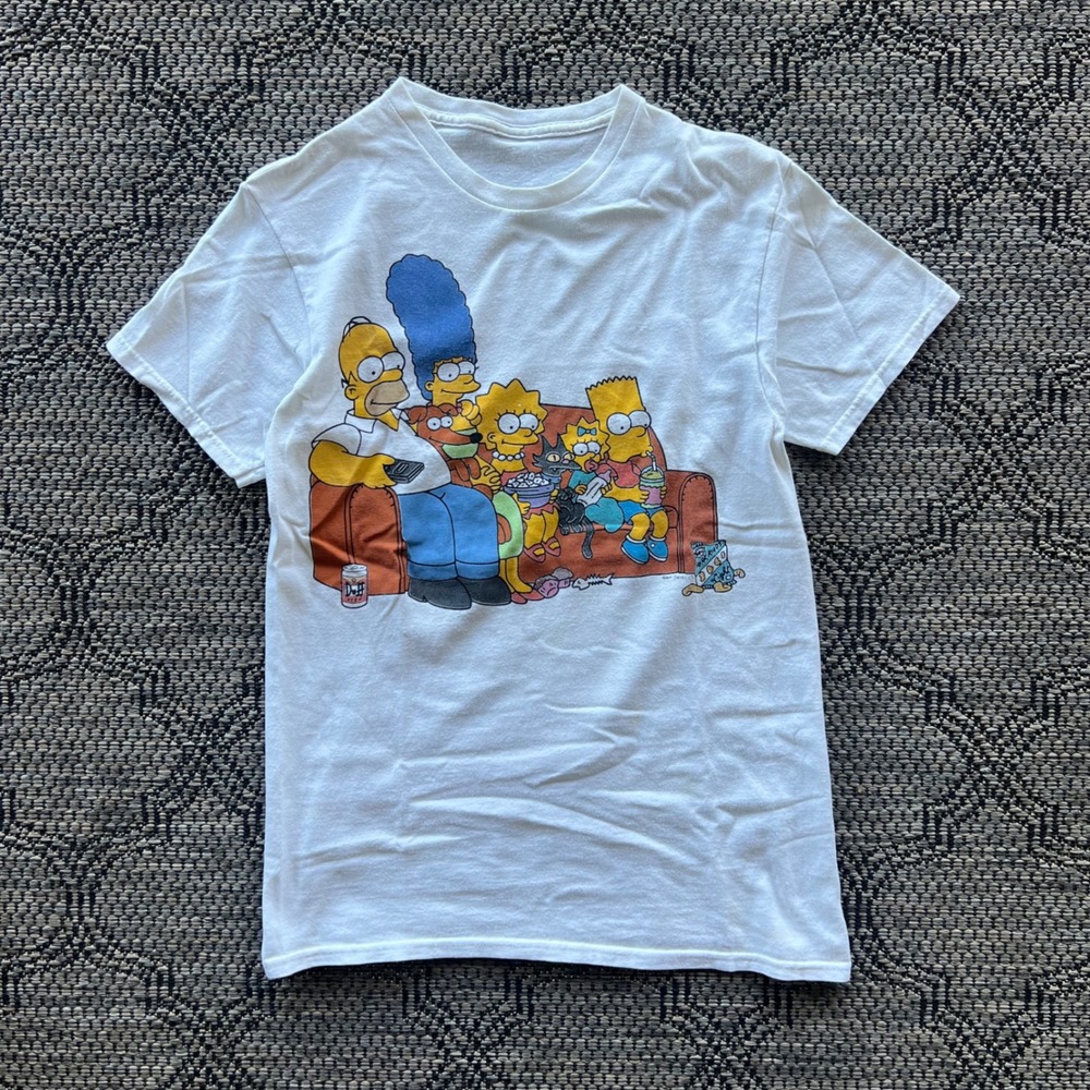 Y2K The Simpsons T-Shirt Mens Small White TV Show Cartoon Homer Bart 90s‎